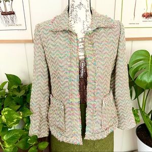 🍭 Vintage tweed y2k pastel rainbow woven plaid blazer jacket 🍭